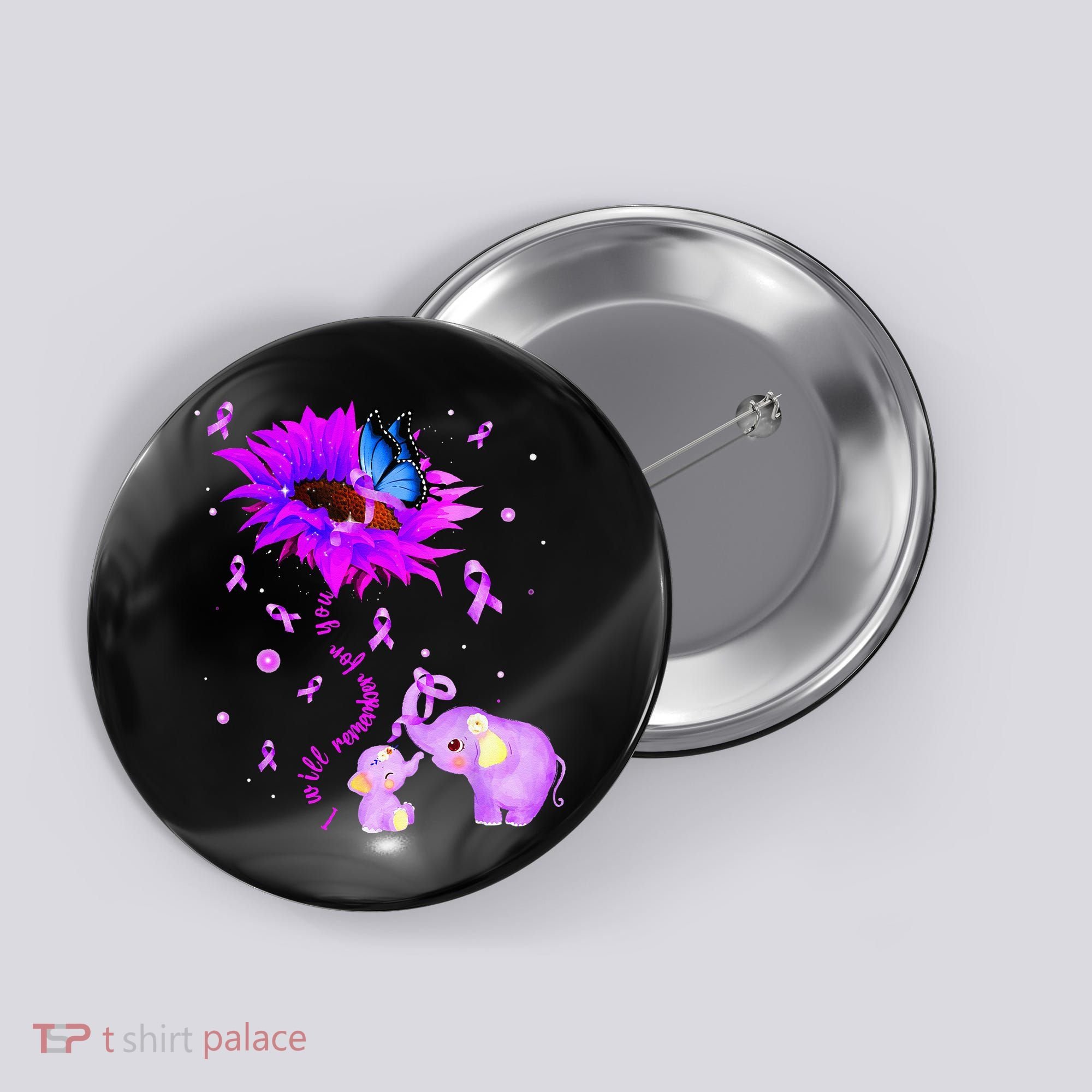 I Will Remember For You Elephant Flower Alzheimers Awareness Button