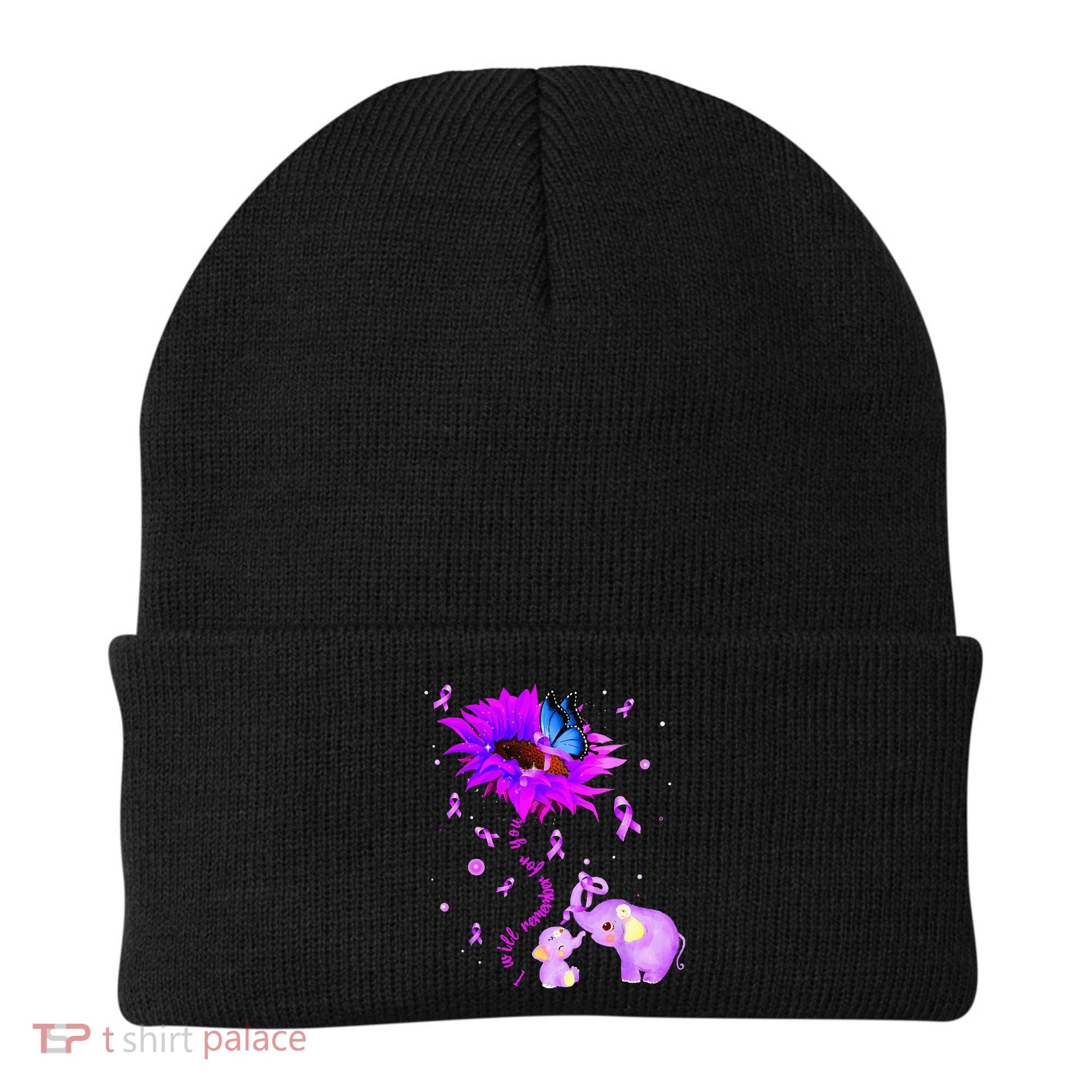 I Will Remember For You Elephant Flower Alzheimers Awareness Beanie