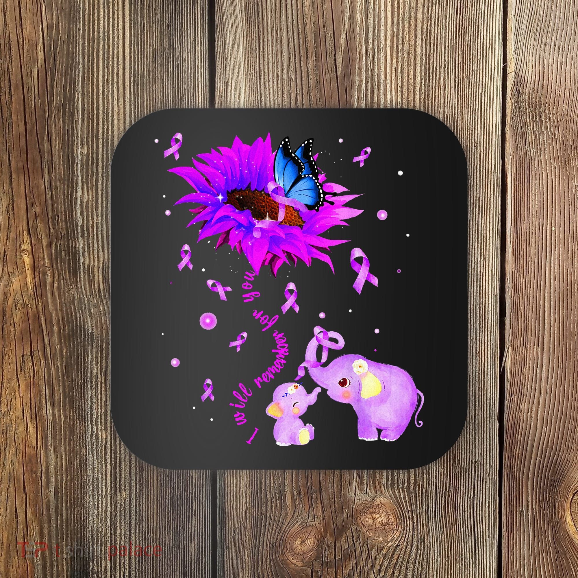I Will Remember For You Elephant Flower Alzheimers Awareness Coaster