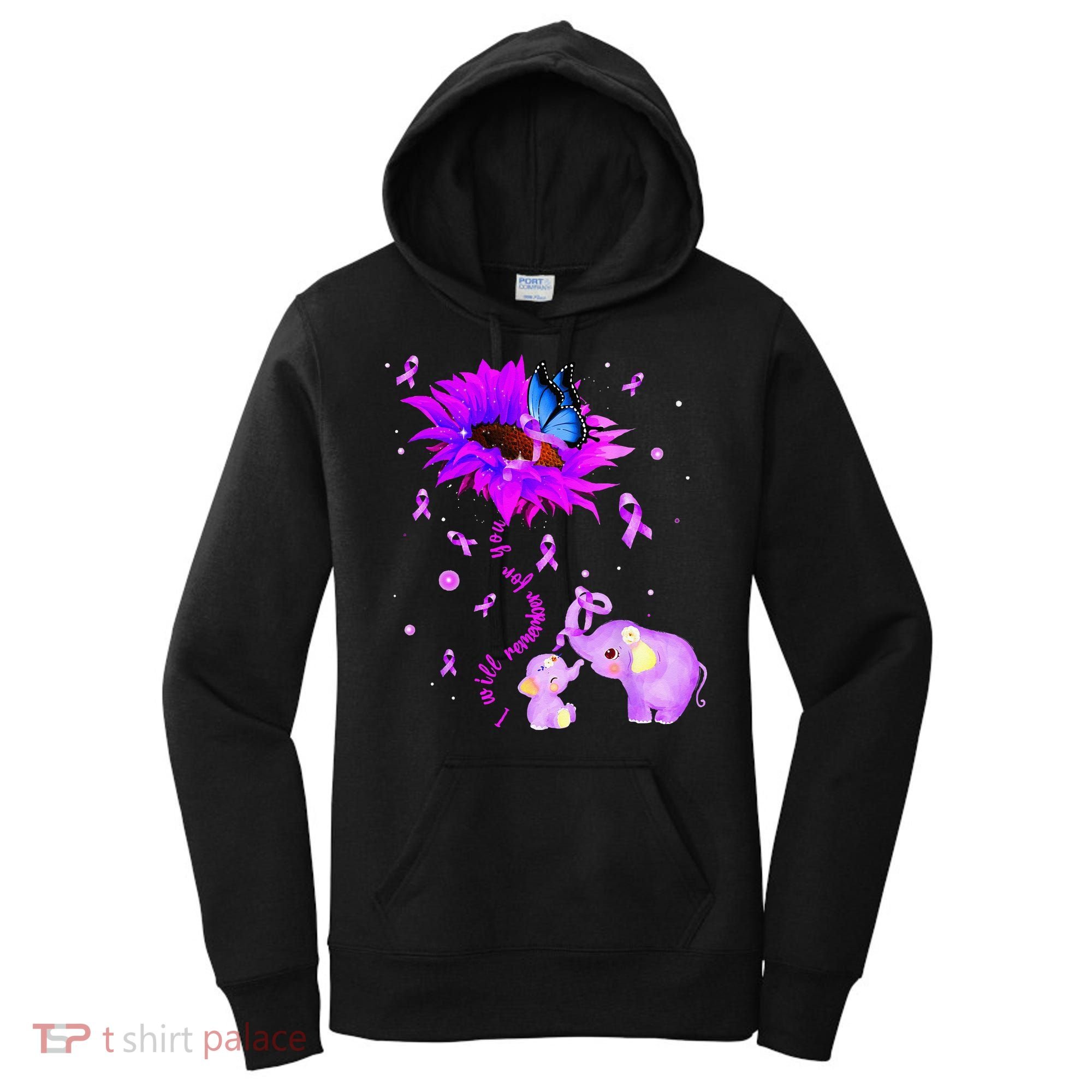 I Will Remember For You Elephant Flower Alzheimers Awareness Women's Hoodie