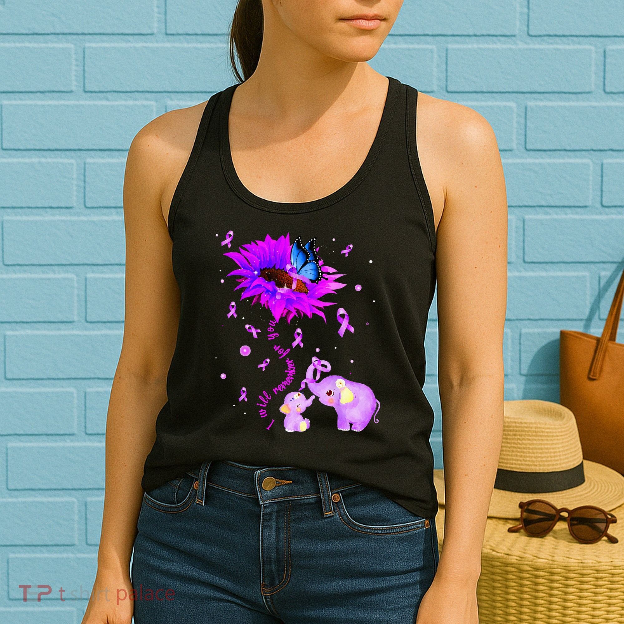 I Will Remember For You Elephant Flower Alzheimers Awareness Women's Tank Top