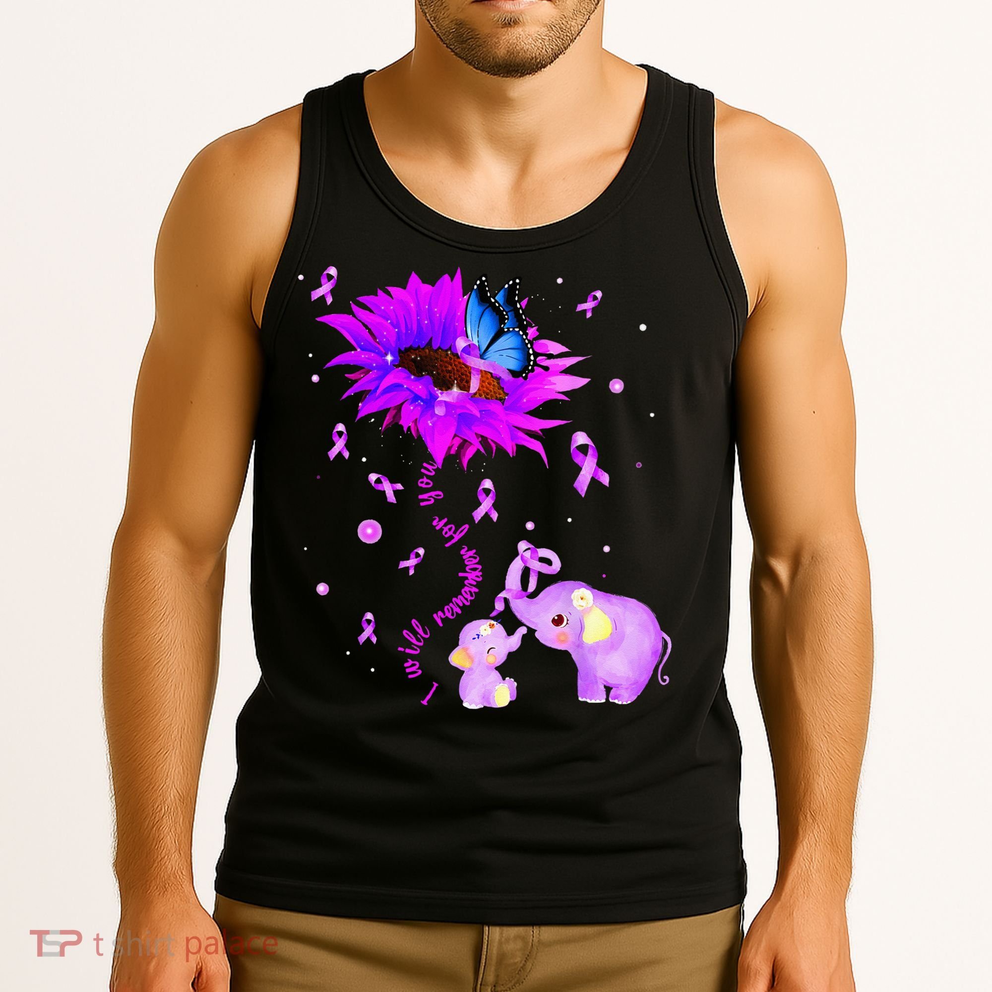 I Will Remember For You Elephant Flower Alzheimers Awareness Tank Top