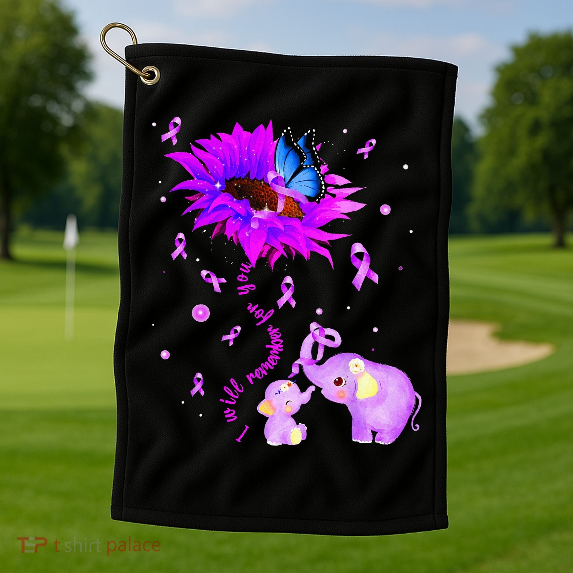 I Will Remember For You Elephant Flower Alzheimers Awareness Golf Towel