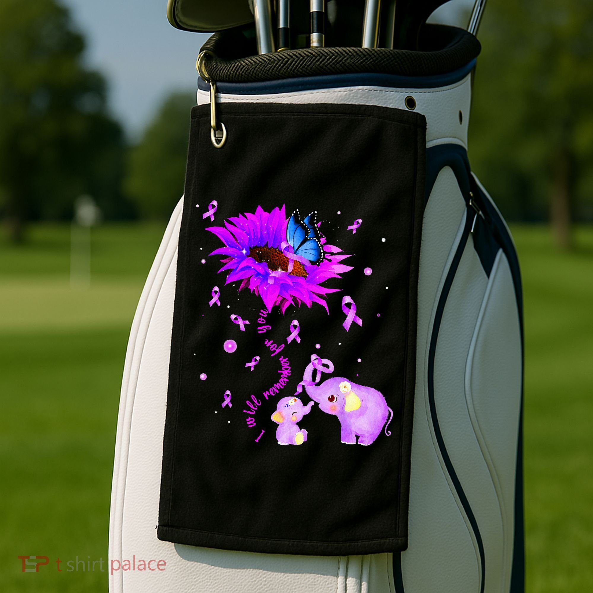 I Will Remember For You Elephant Flower Alzheimers Awareness Golf Towel