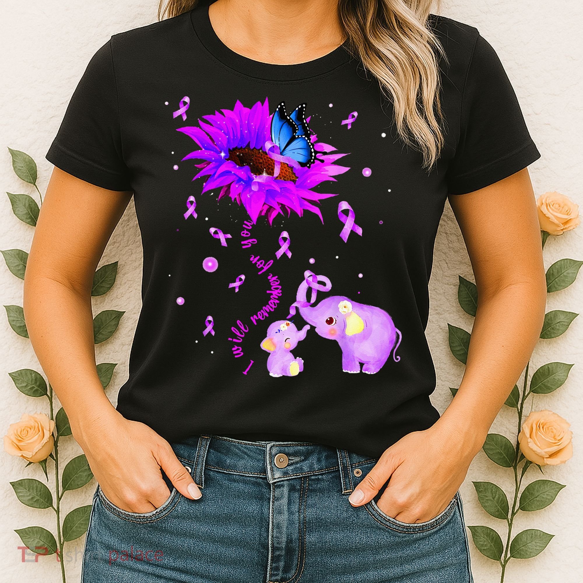 I Will Remember For You Elephant Flower Alzheimers Awareness Women's T-Shirt
