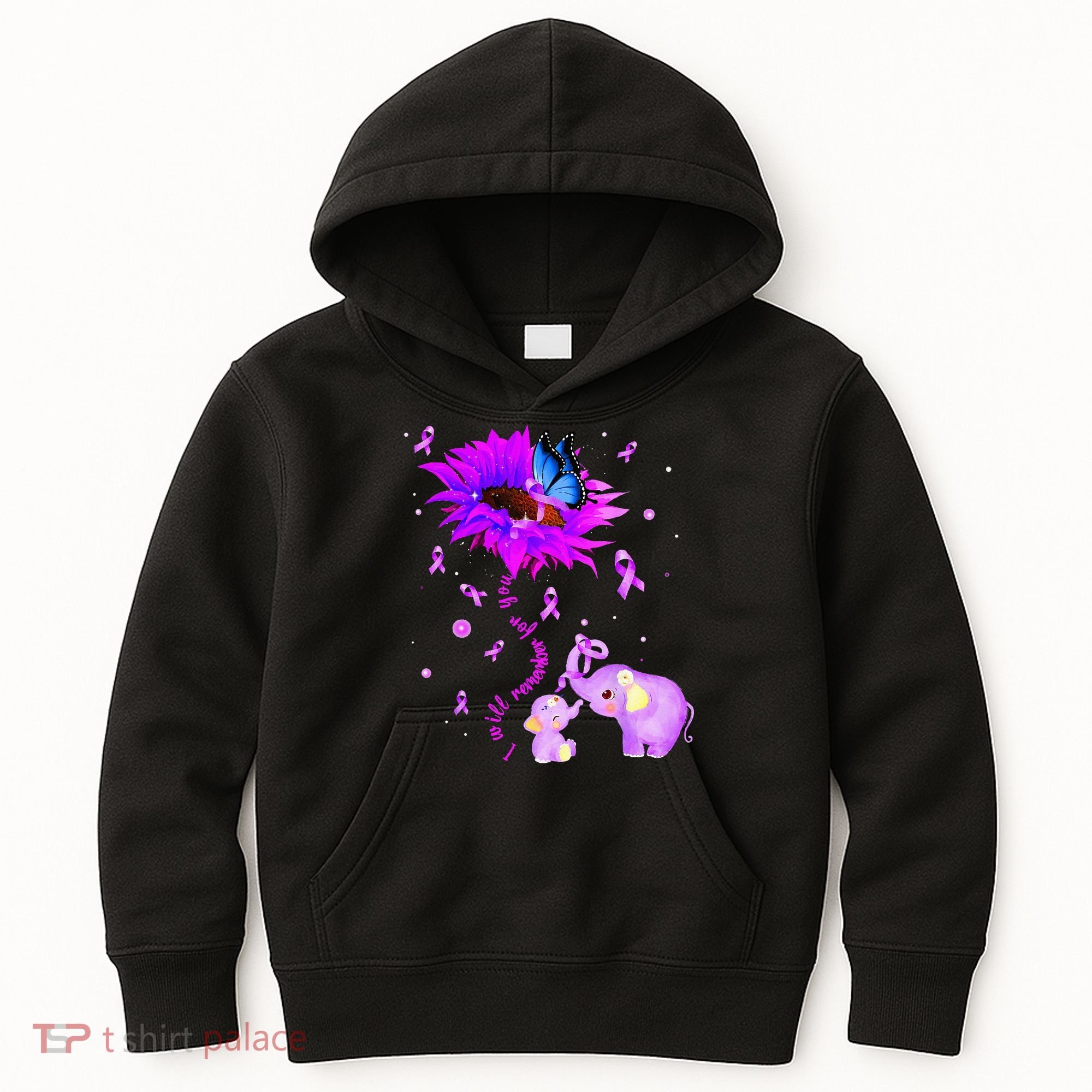I Will Remember For You Elephant Flower Alzheimers Awareness Kids Hoodie