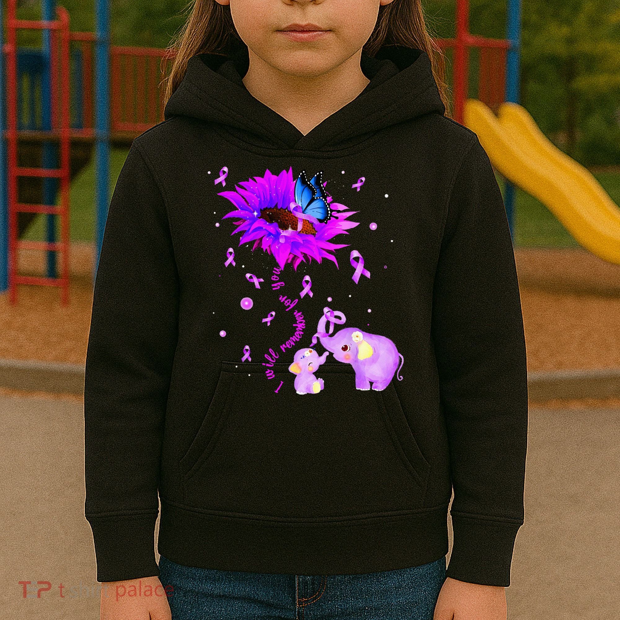 I Will Remember For You Elephant Flower Alzheimers Awareness Kids Hoodie