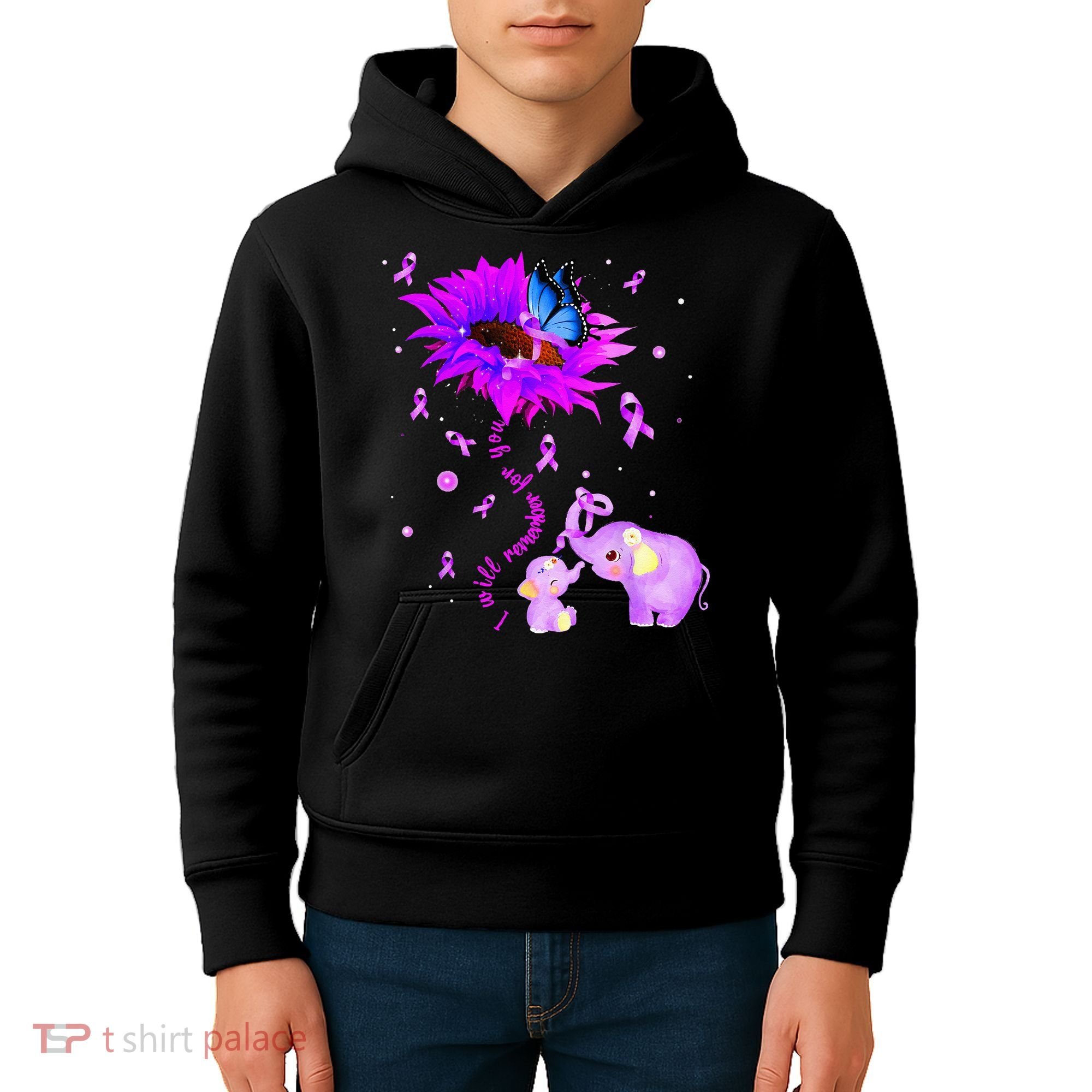 I Will Remember For You Elephant Flower Alzheimers Awareness Kids Hoodie