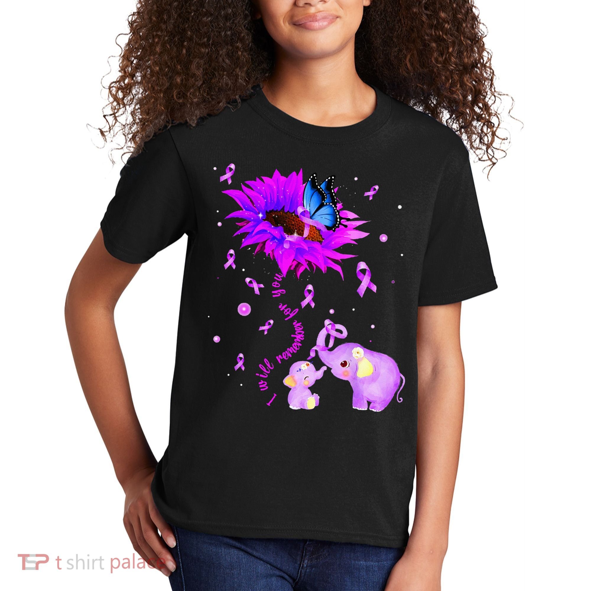 I Will Remember For You Elephant Flower Alzheimers Awareness Kids T-Shirt