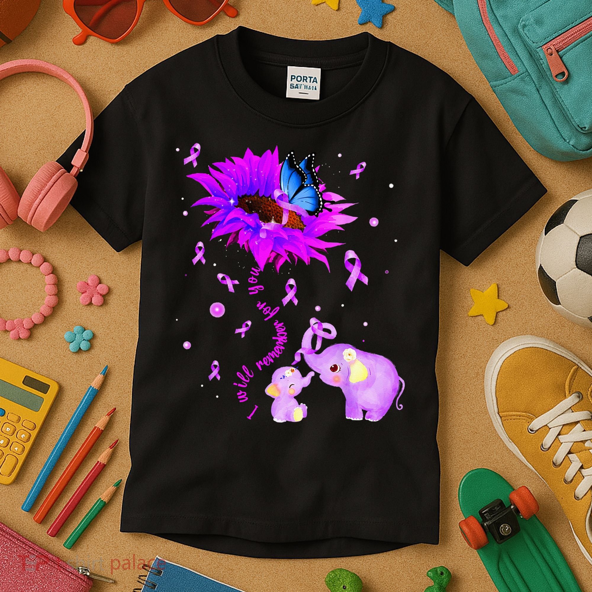 I Will Remember For You Elephant Flower Alzheimers Awareness Kids T-Shirt