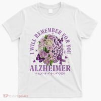 I Will Remember For You Butterfly Alzheimers Awareness T-Shirt thumb 0