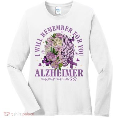 I Will Remember For You Butterfly Alzheimers Awareness Women's Long Sleeve Shirt
