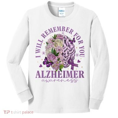 I Will Remember For You Butterfly Alzheimers Awareness Kids Long Sleeve Shirt