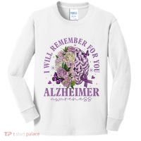 I Will Remember For You Butterfly Alzheimers Awareness Kids Long Sleeve Shirt thumb 0