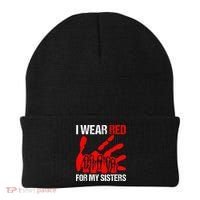 I Wear Red For MySister Native American Stop MMIW Red Hand Beanie thumb 0