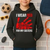 I Wear Red For MySister Native American Stop MMIW Red Hand Kids Hoodie thumb 2