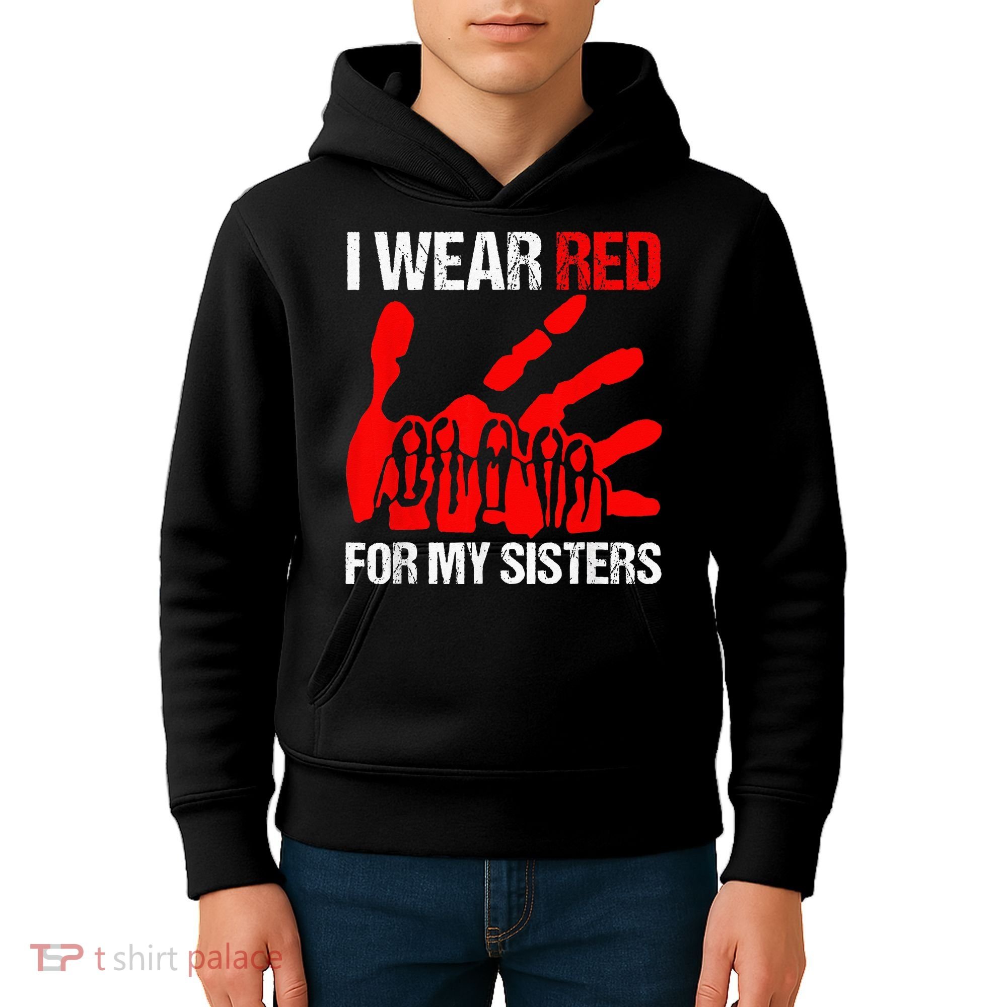 I Wear Red For MySister Native American Stop MMIW Red Hand Kids Hoodie