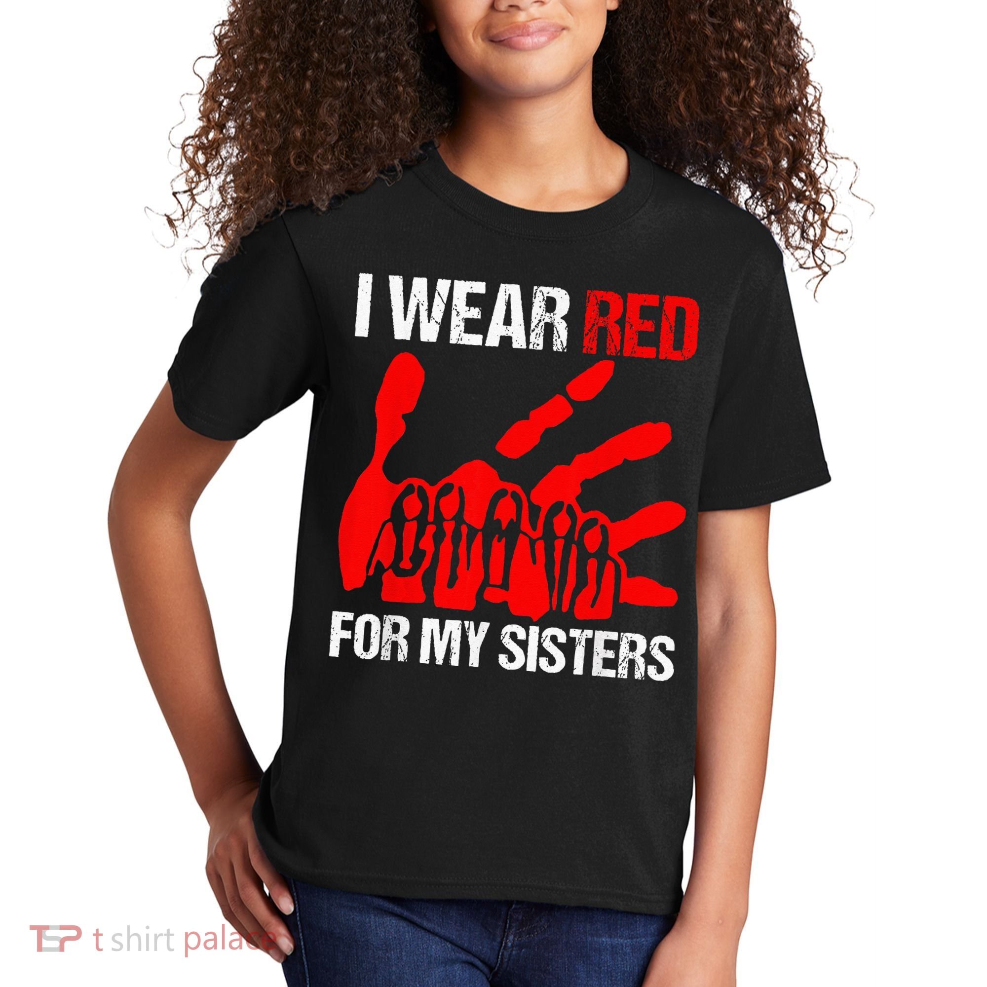 I Wear Red For MySister Native American Stop MMIW Red Hand Kids T-Shirt