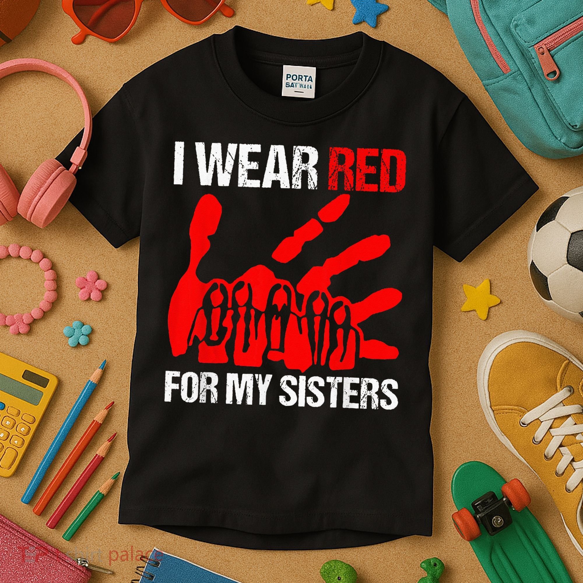 I Wear Red For MySister Native American Stop MMIW Red Hand Kids T-Shirt
