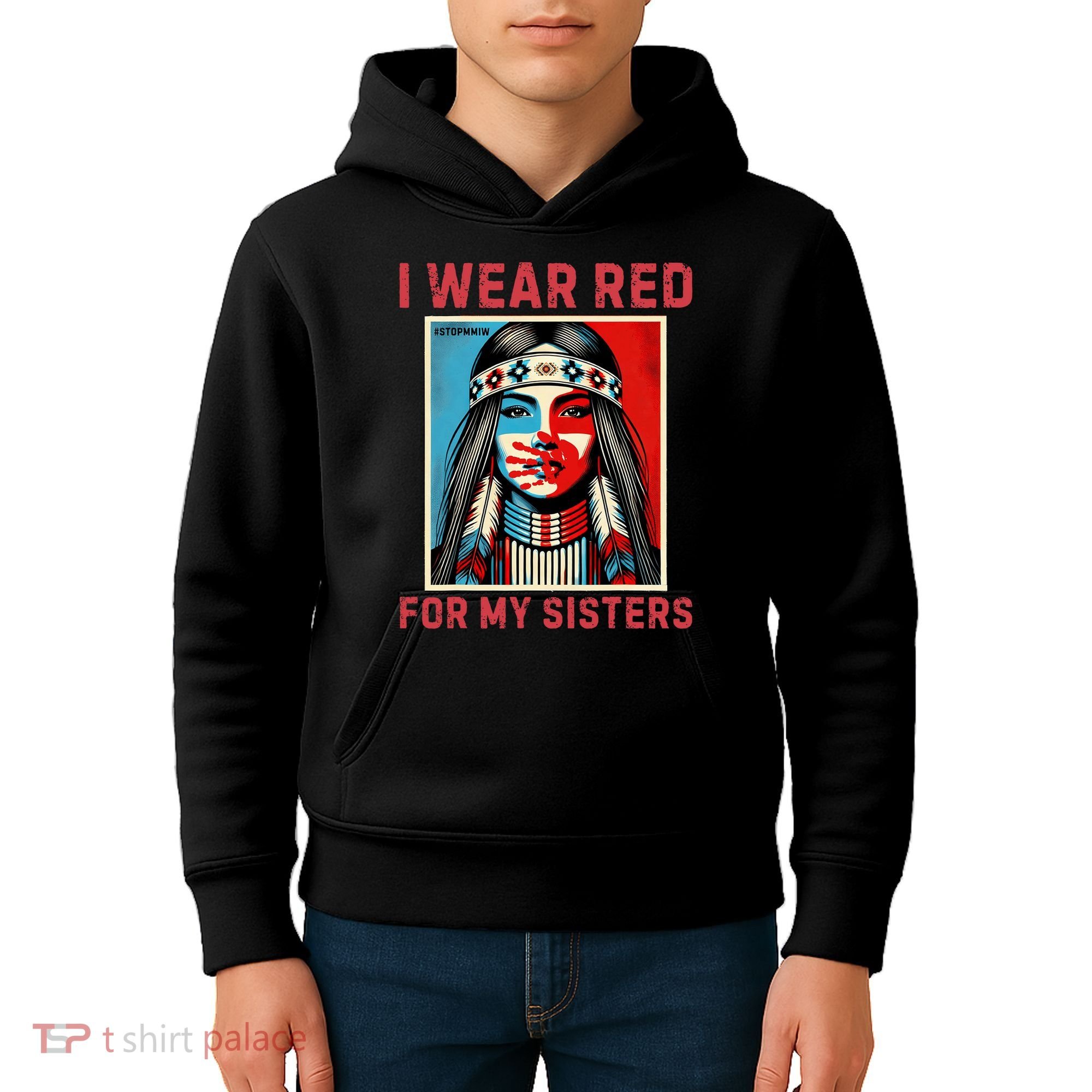 I Wear Red For My Sister Native American Stop Mmiw Kids Hoodie