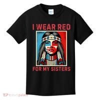 I Wear Red For My Sister Native American Stop Mmiw Kids T-Shirt thumb 0