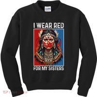 I Wear Red For My Sister Native American Stop Mmiw Month Kids Sweatshirt thumb 0