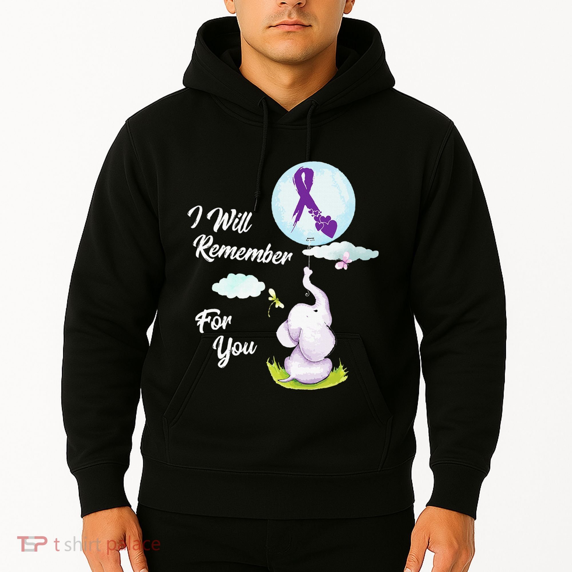 I Will Remember For You Alzheimers Awareness Elephant Ribbon Hoodie