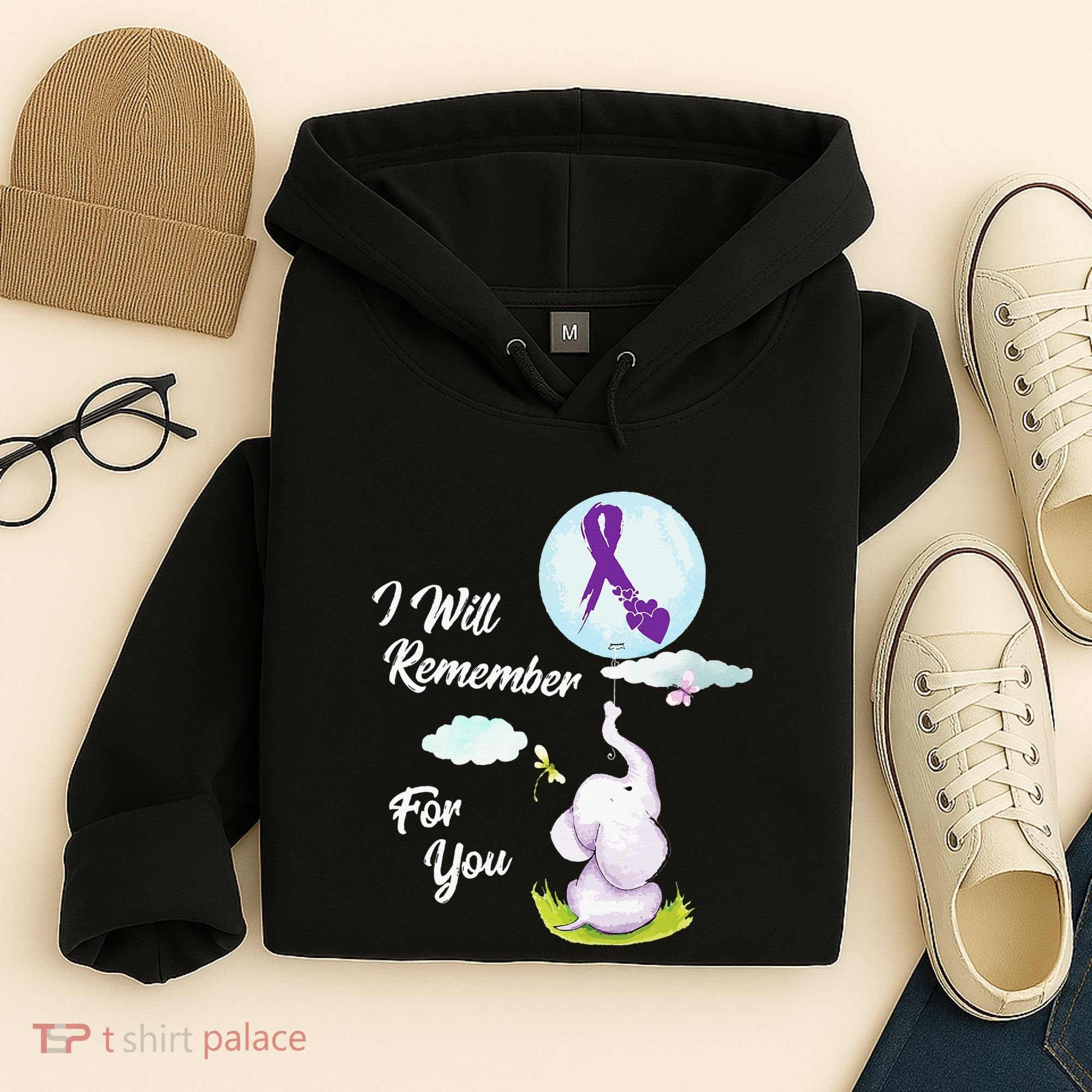 I Will Remember For You Alzheimers Awareness Elephant Ribbon Hoodie