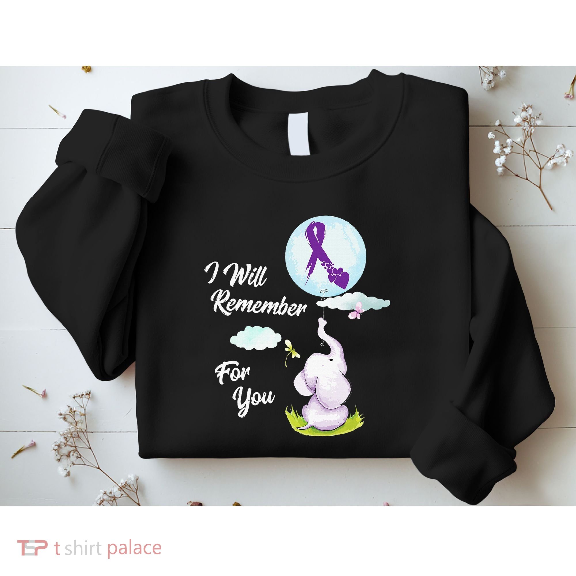 I Will Remember For You Alzheimers Awareness Elephant Ribbon Sweatshirt