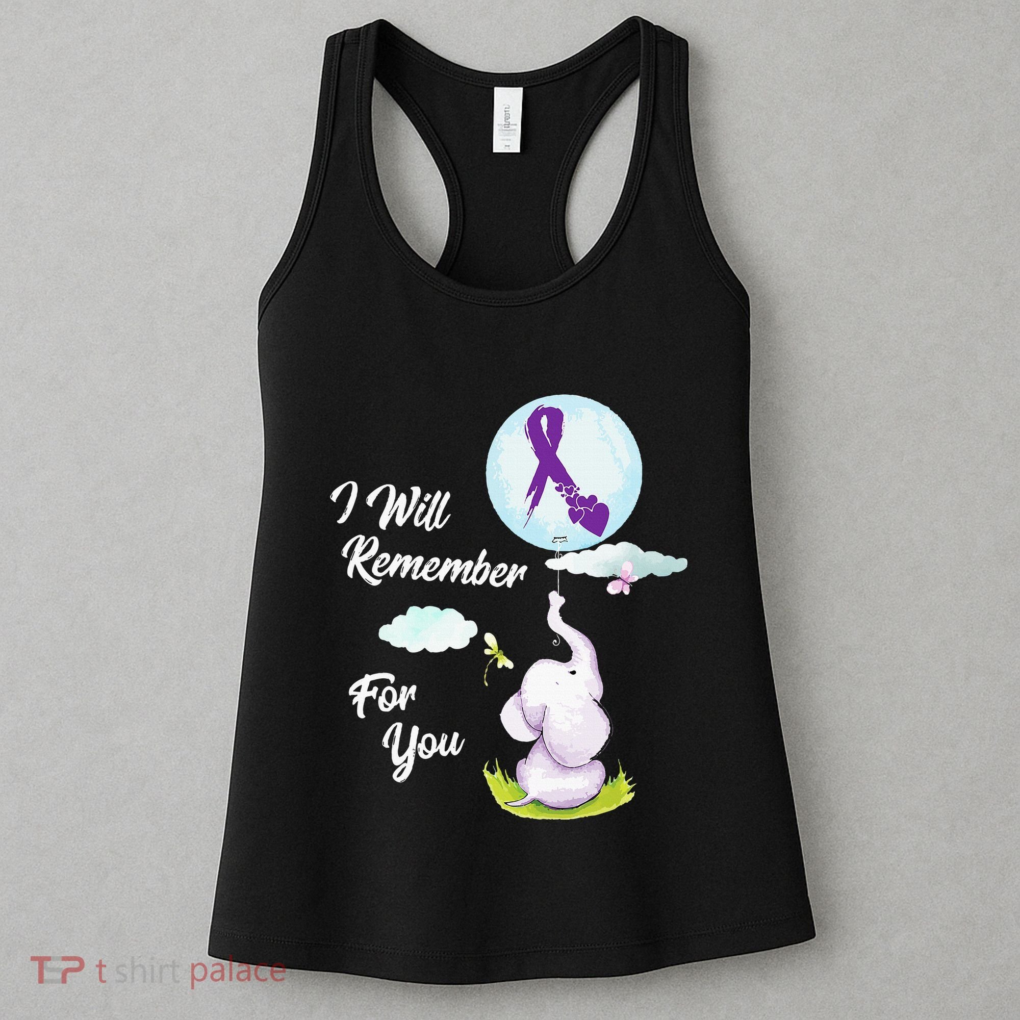 I Will Remember For You Alzheimers Awareness Elephant Ribbon Women's Tank Top