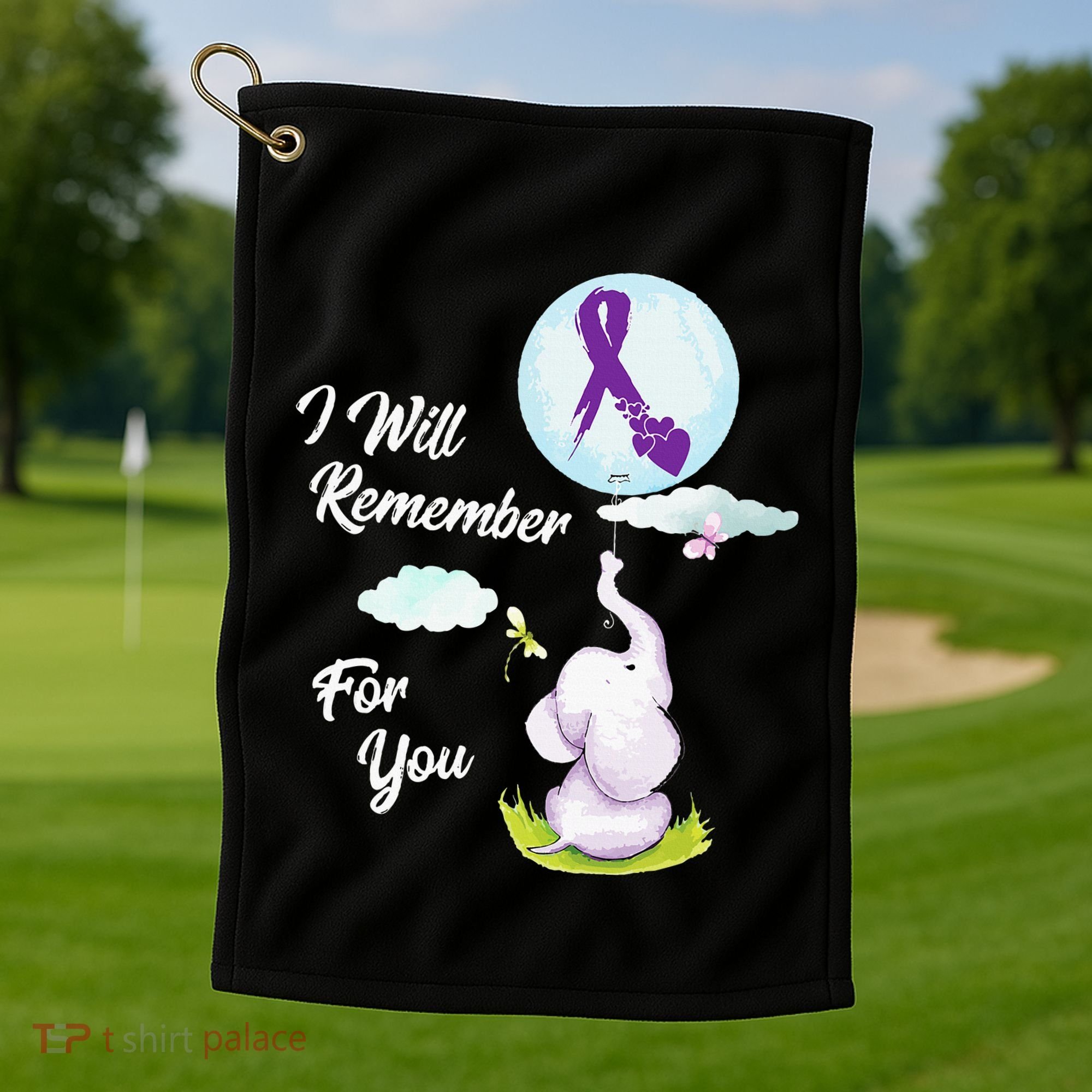 I Will Remember For You Alzheimers Awareness Elephant Ribbon Golf Towel