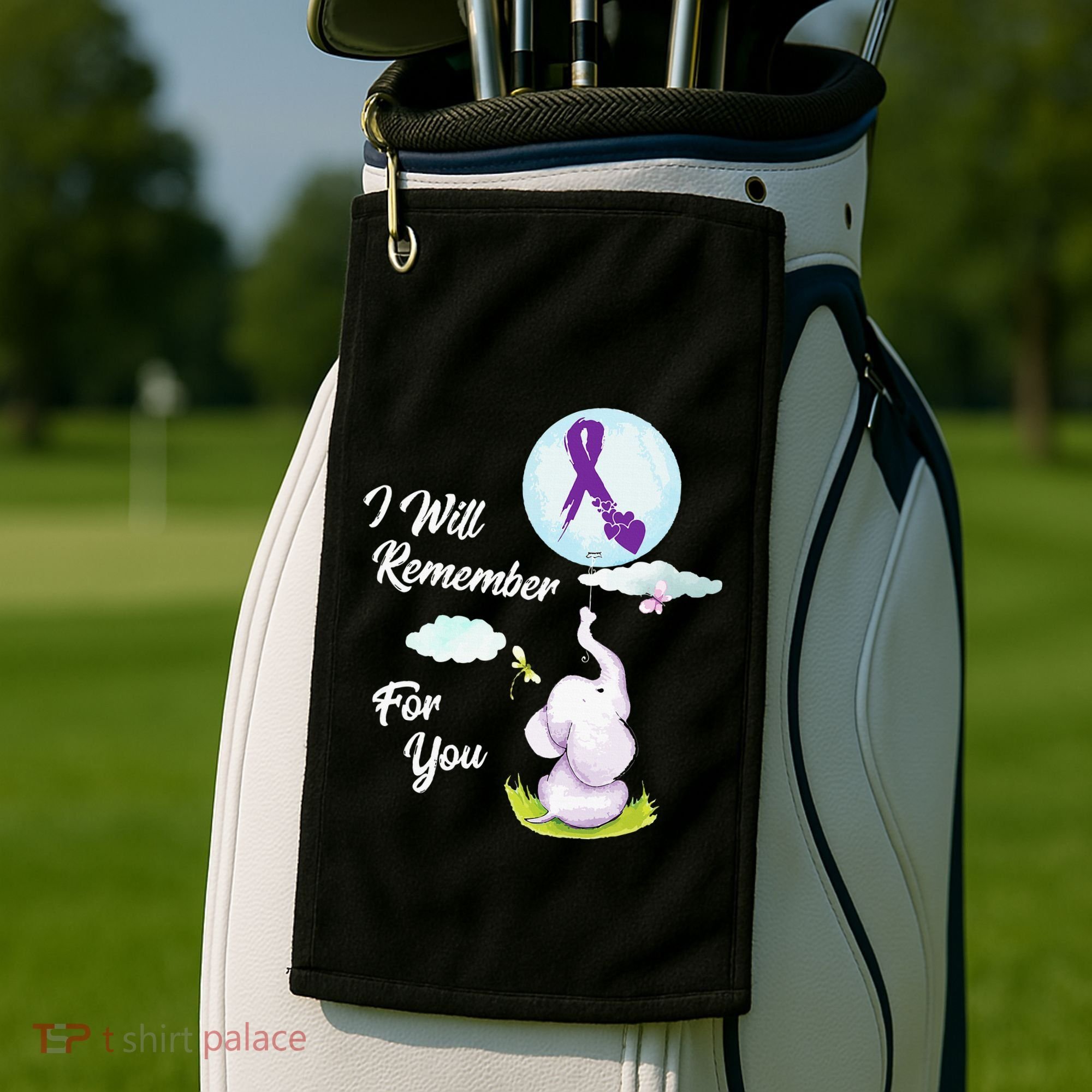 I Will Remember For You Alzheimers Awareness Elephant Ribbon Golf Towel