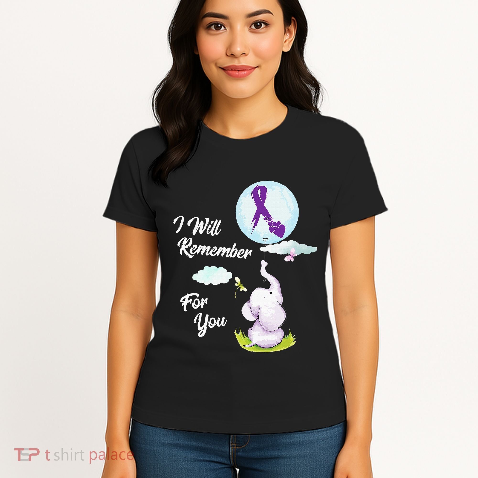 I Will Remember For You Alzheimers Awareness Elephant Ribbon Women's T-Shirt