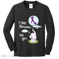 I Will Remember For You Alzheimers Awareness Elephant Ribbon Kids Long Sleeve Shirt thumb 0