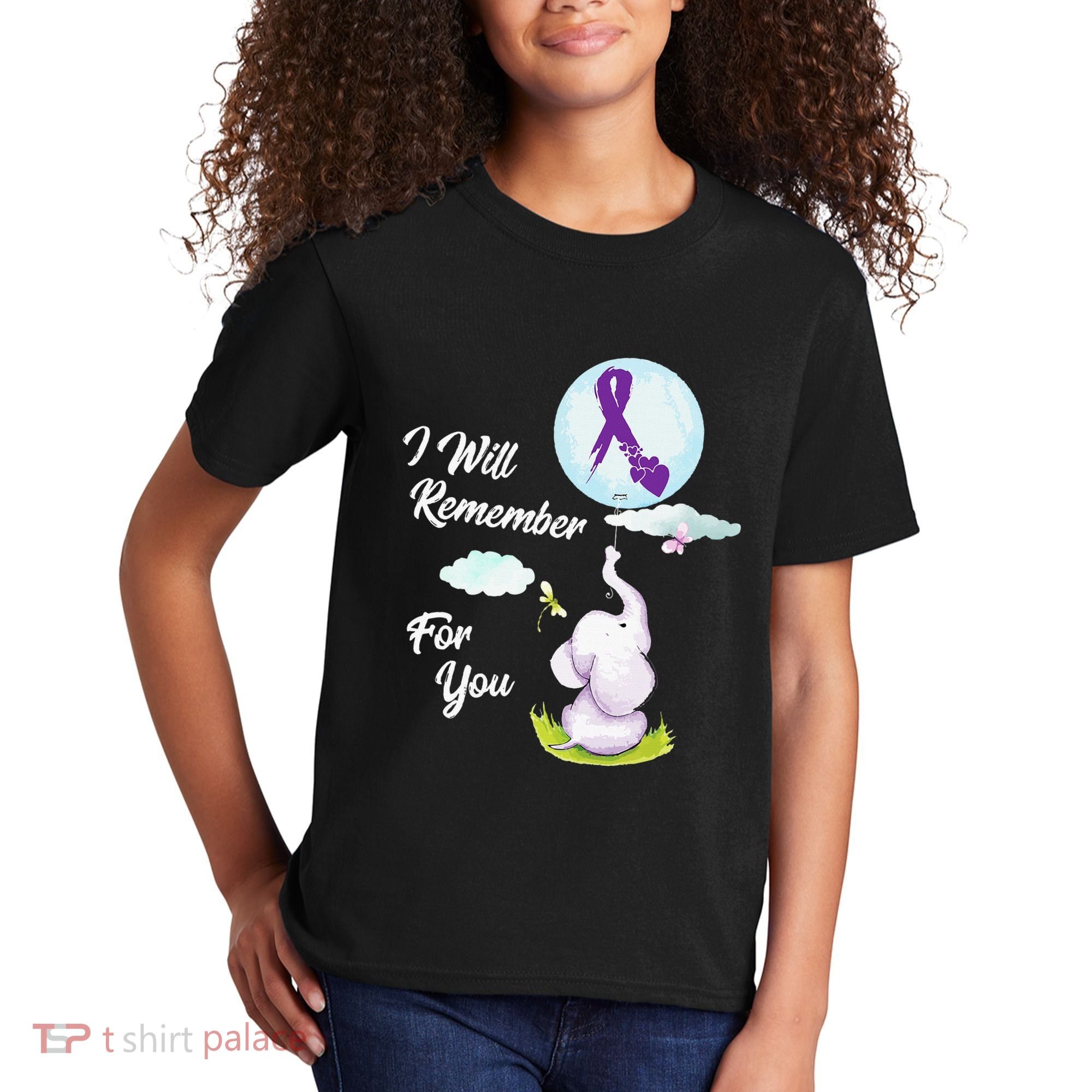 I Will Remember For You Alzheimers Awareness Elephant Ribbon Kids T-Shirt