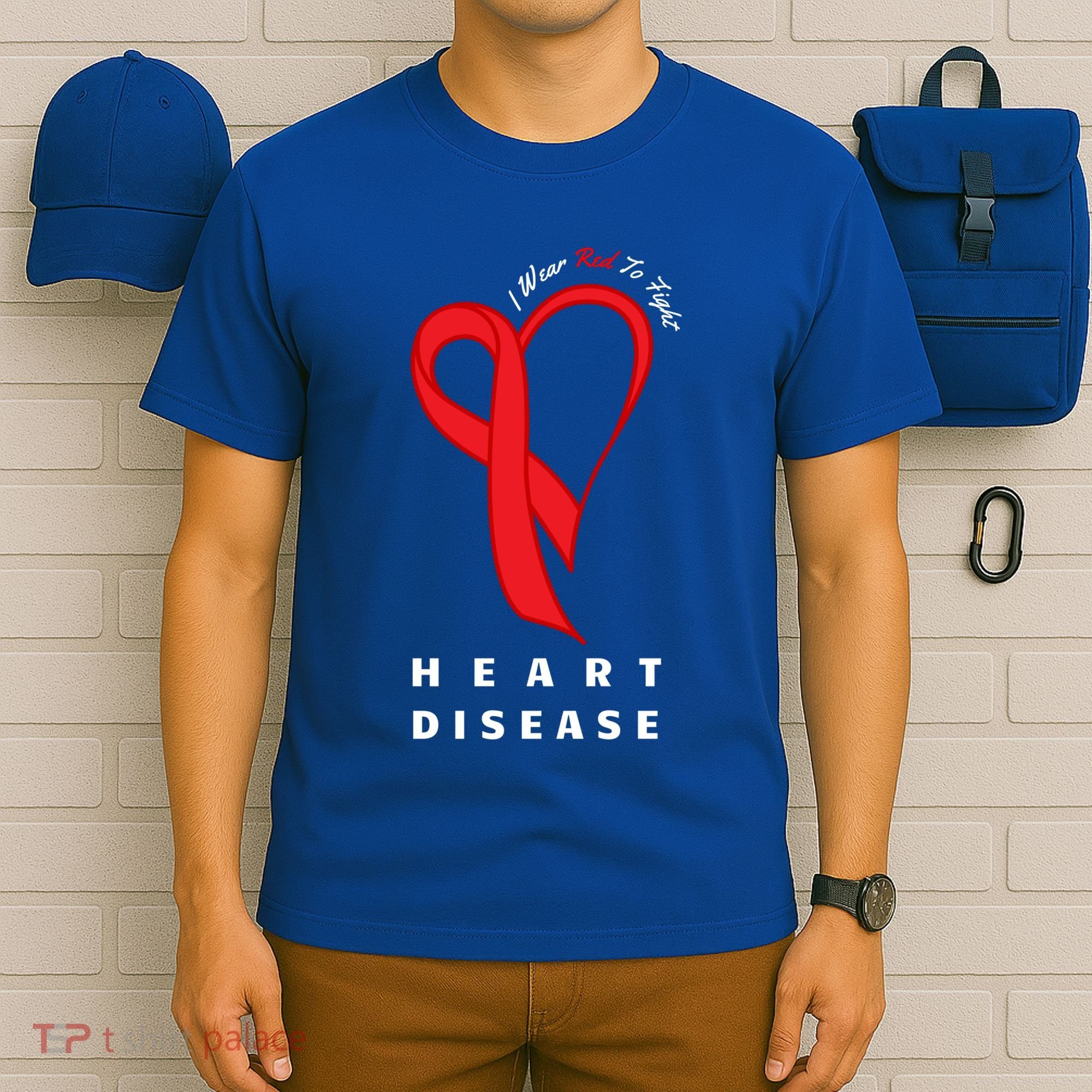 I Wear Red To Fight Heart Disease Awareness Chd Funny Gift Ribbon Gift T-Shirt