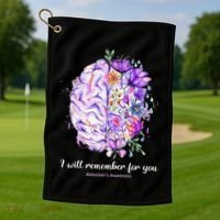 I Will Remember For You Brain AlzheimerS Awareness Golf Towel thumb 1