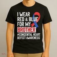 I Wear Red Blue For My Brother Chd Congenital Heart Disease T-Shirt thumb 3