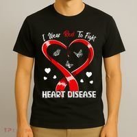 I Wear Red To Fight Heart Disease Awareness CHD Gifts Ribbon T-Shirt thumb 3