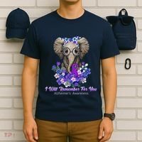 I Will Remember For You Purple Ribbon Alzheimers Awareness T-Shirt thumb 6