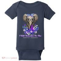 I Will Remember For You Purple Ribbon Alzheimers Awareness Baby Bodysuit thumb 0