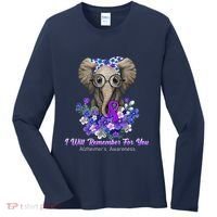 I Will Remember For You Purple Ribbon Alzheimers Awareness Women's Long Sleeve Shirt thumb 0