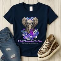 I Will Remember For You Purple Ribbon Alzheimers Awareness Women's T-Shirt thumb 3