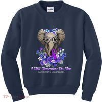 I Will Remember For You Purple Ribbon Alzheimers Awareness Kids Sweatshirt thumb 0