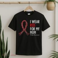 I Wear Red For My Mom Stroke Awareness Survivor Warrior T-Shirt thumb 2