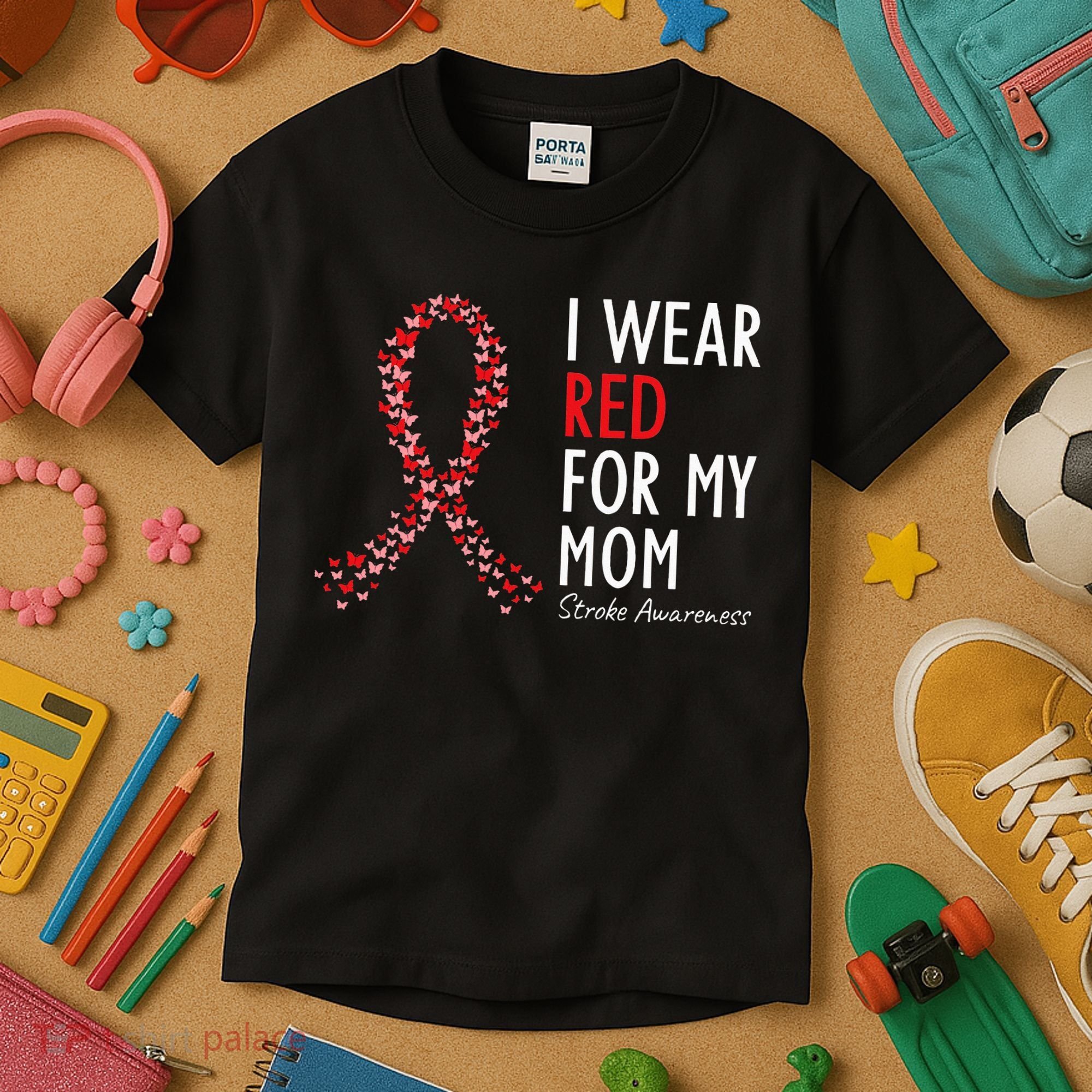 I Wear Red For My Mom Stroke Awareness Survivor Warrior Kids T-Shirt