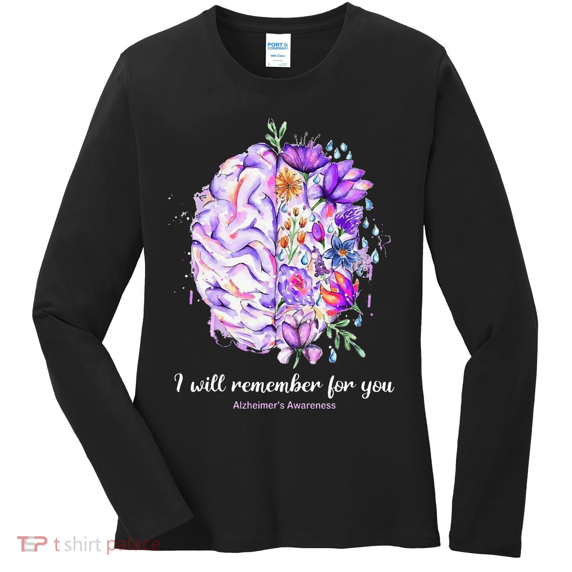 I Will Remember For You Brain Alzheimer's Awareness Women's Long Sleeve Shirt