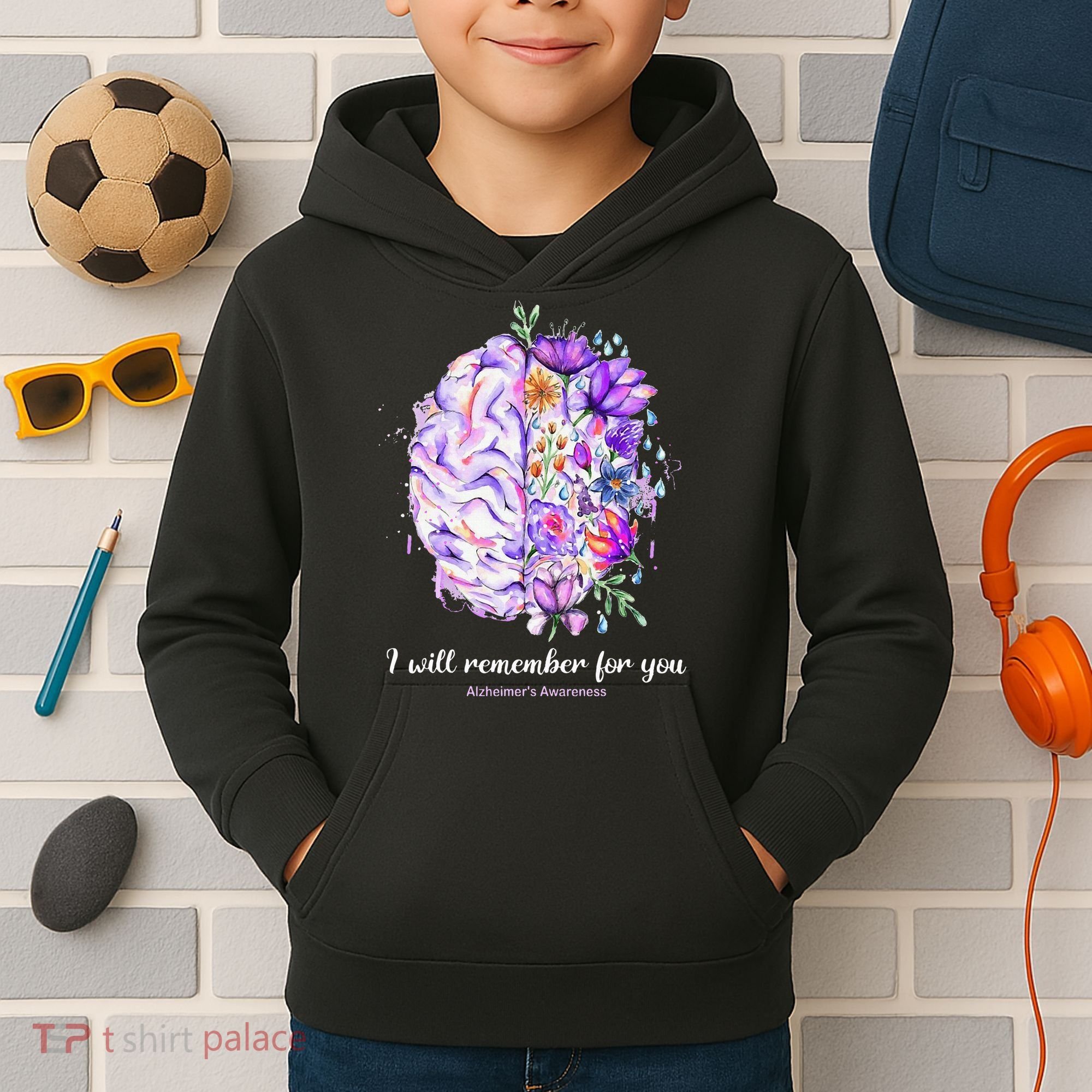 I Will Remember For You Brain Alzheimer's Awareness Kids Hoodie