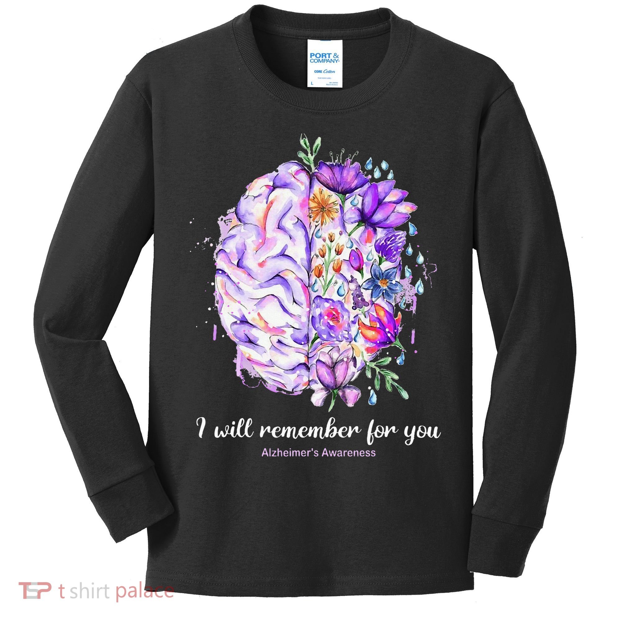 I Will Remember For You Brain Alzheimer's Awareness Kids Long Sleeve Shirt