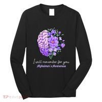 I Will Remember For You Purple Ribbon Alzheimers Awareness Long Sleeve Shirt thumb 0